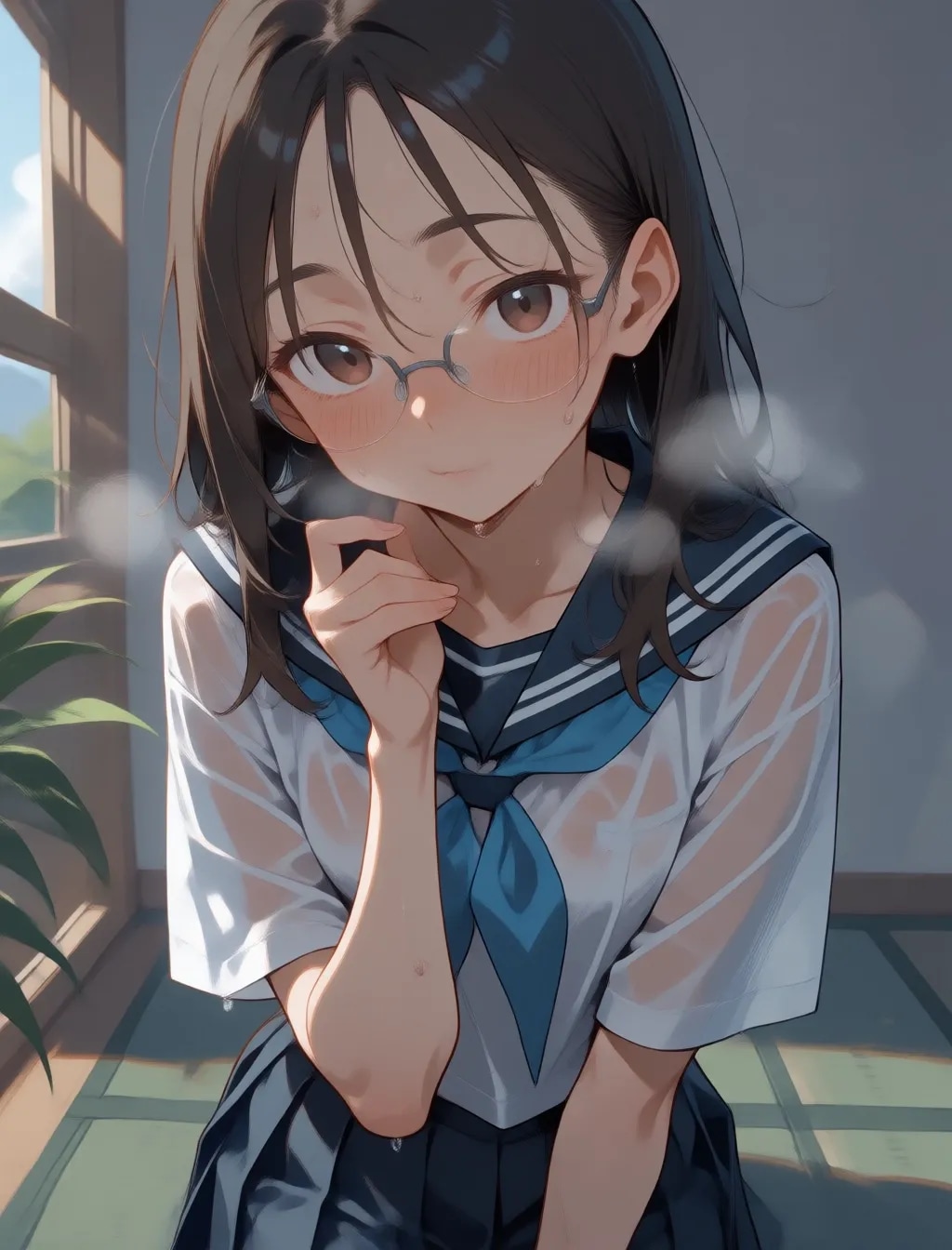 濡れた眼鏡っ子