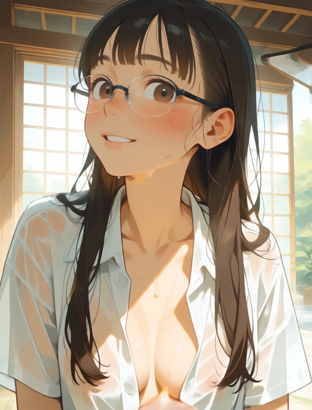 濡れた眼鏡っ子