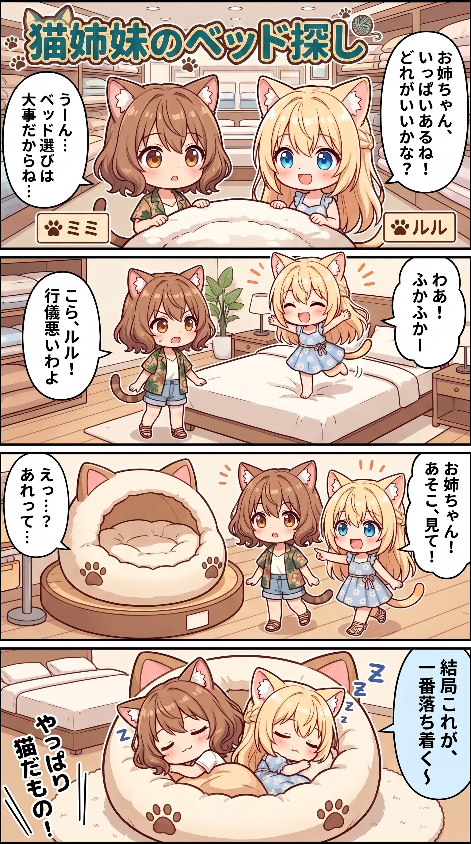 猫姉妹のベッド探し | の人気AIイラスト・グラビア