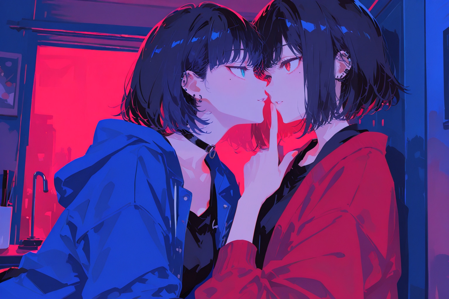 青と赤 | の人気AIイラスト・グラビア