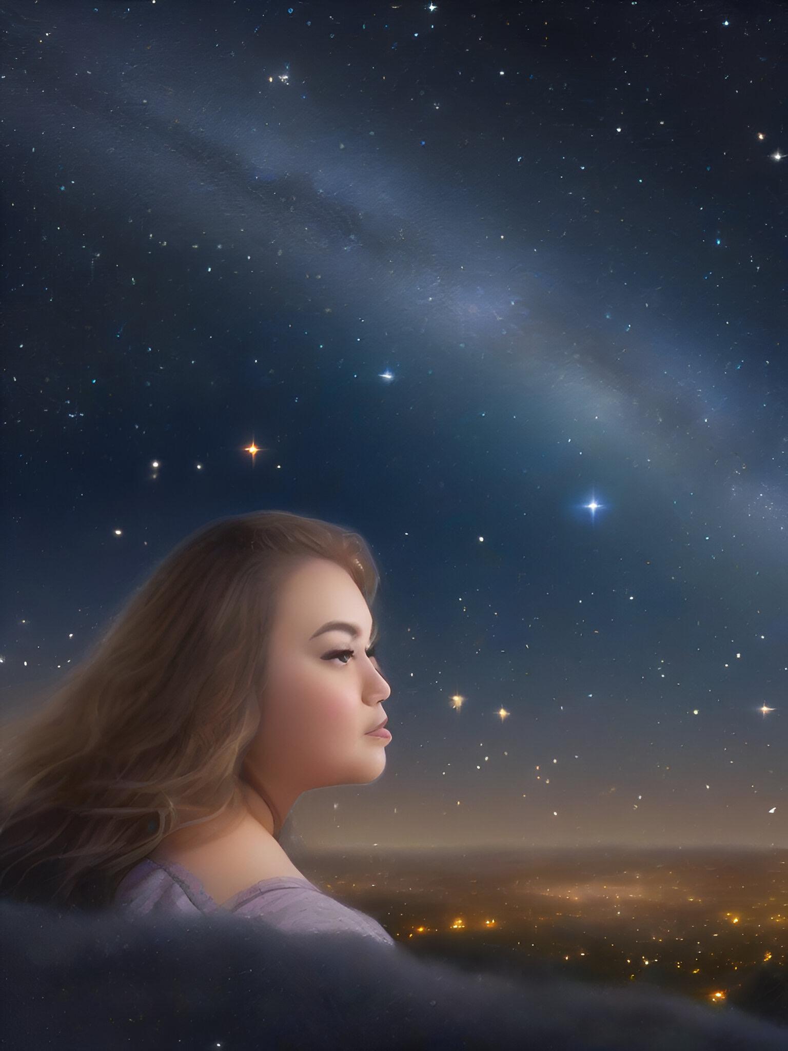 星空を見るぽっちゃり女子