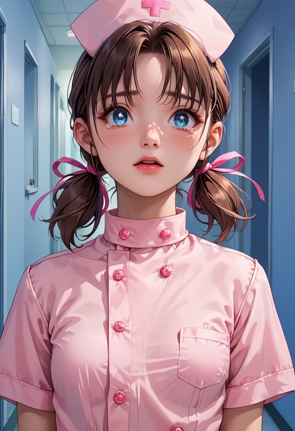 暗い廊下でビクつく夜勤中のナース