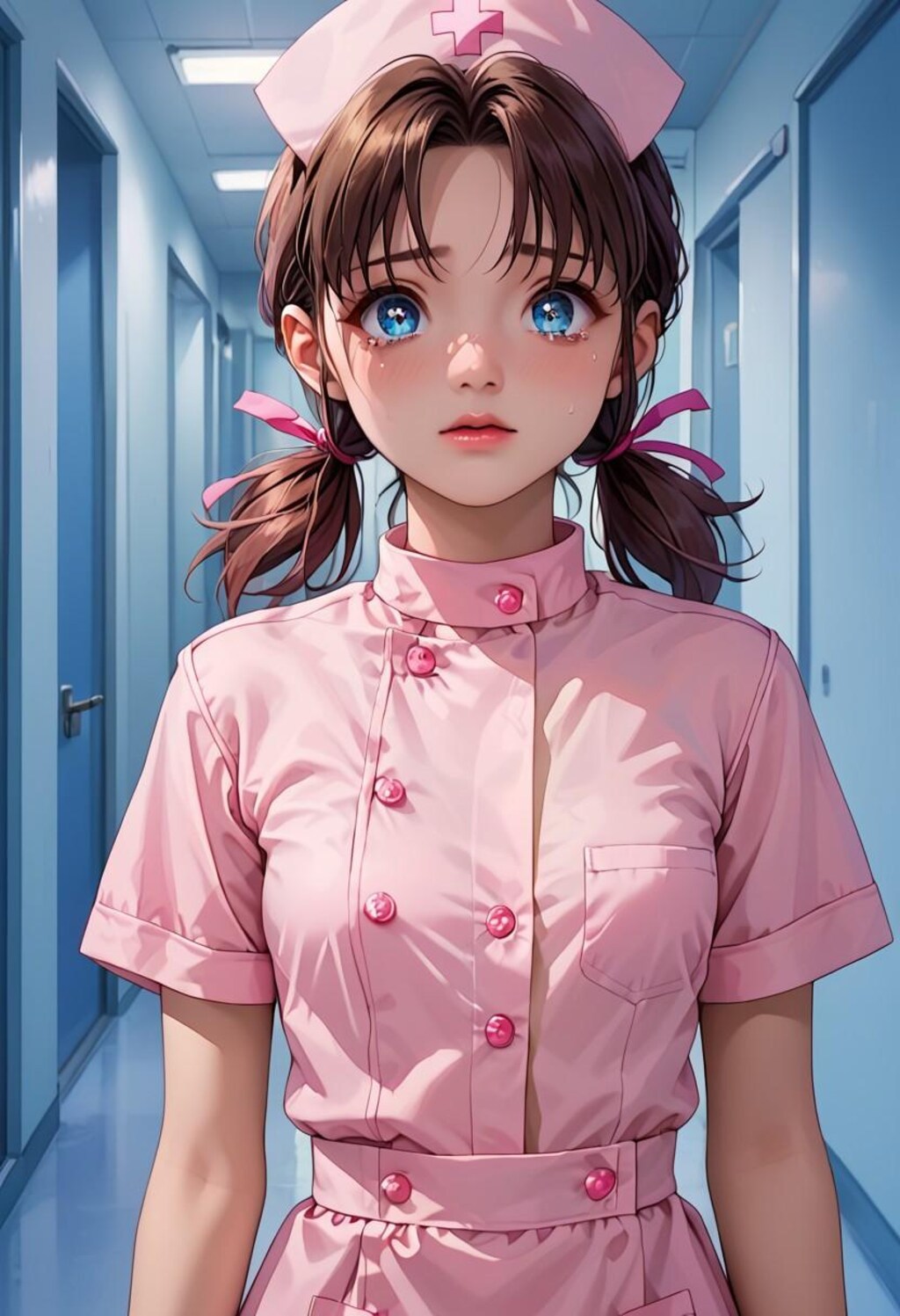 暗い廊下でビクつく夜勤中のナース