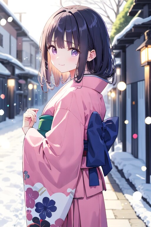 和装女子　雪見