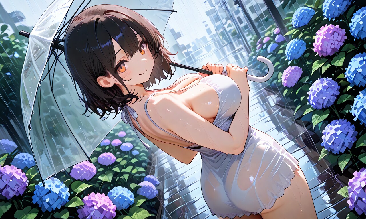 雨の中で
