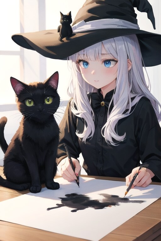 魔女と猫を描いてもらった | の人気AIイラスト・グラビア