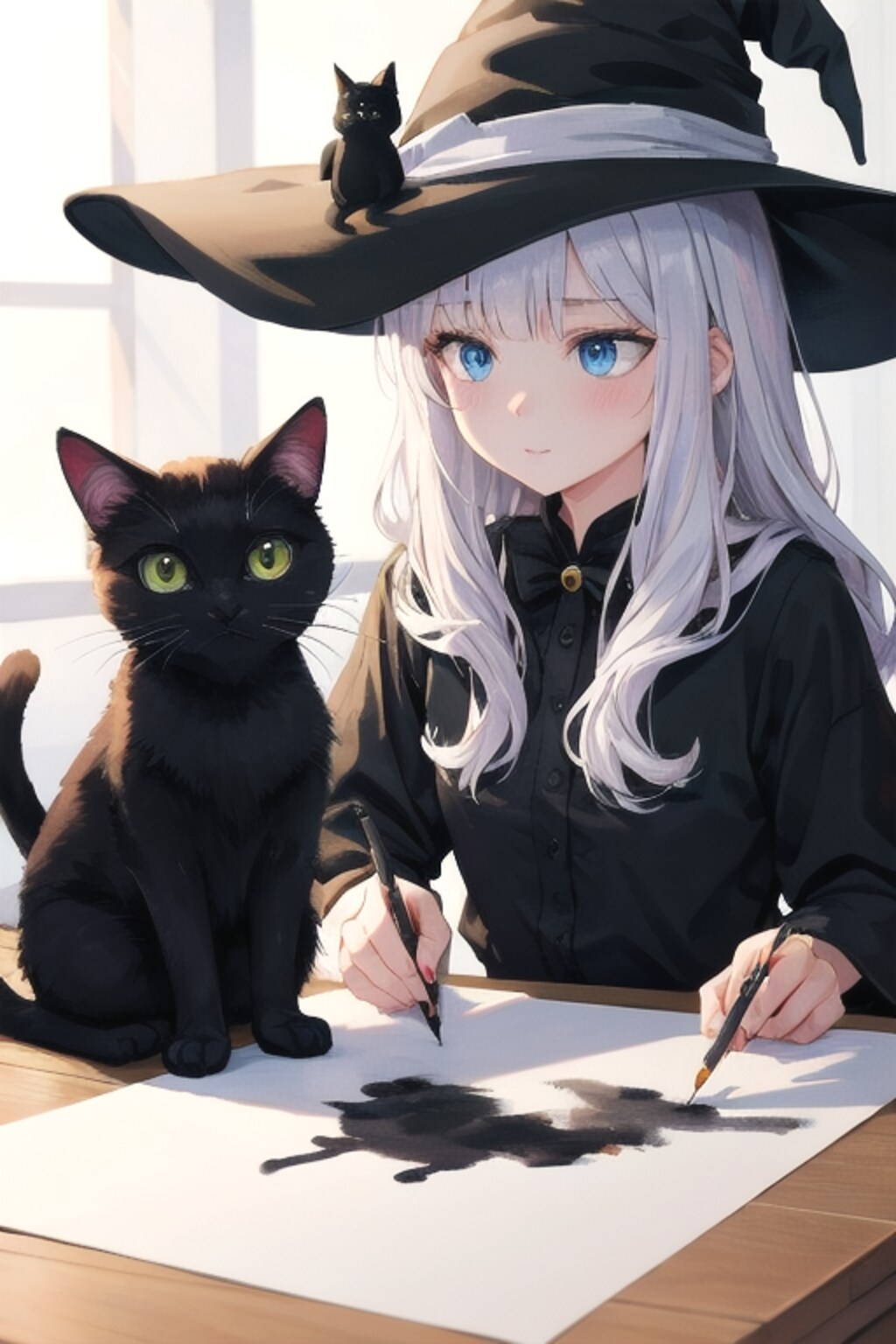 魔女と猫を描いてもらった