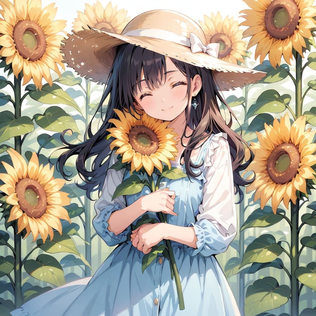 ひまわりと少女