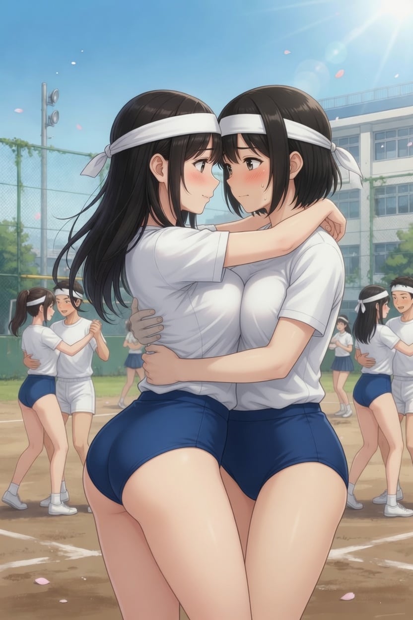 フォークダンス中に抱き合う二人