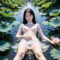 アオザイで蓮池に横たわる 2枚目