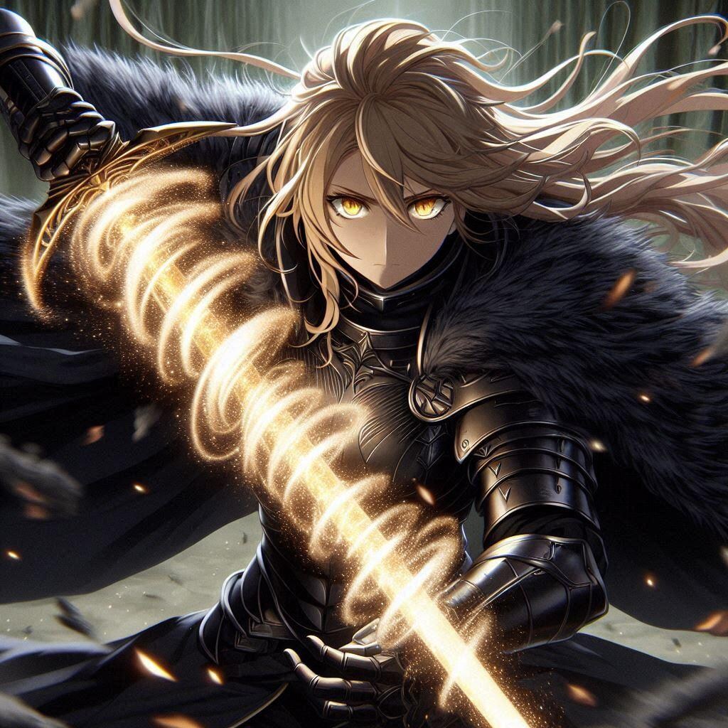 ブロンドの女騎士さん350(光の竜巻剣