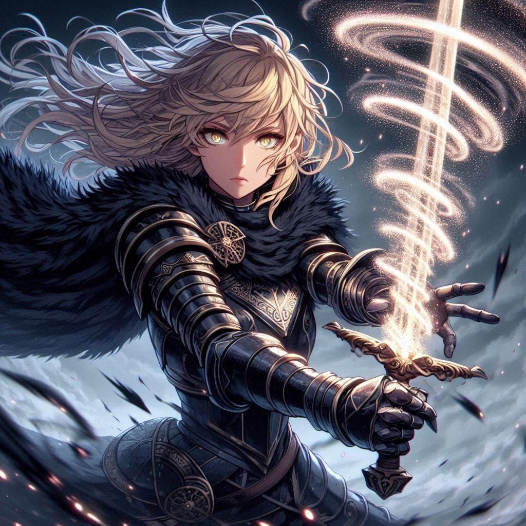 ブロンドの女騎士さん350(光の竜巻剣