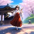 油絵＆アニメ風、春桜神社の巫女 2枚目