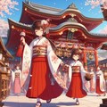 油絵＆アニメ風、春桜神社の巫女 5枚目