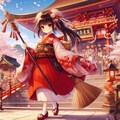 油絵＆アニメ風、春桜神社の巫女 6枚目