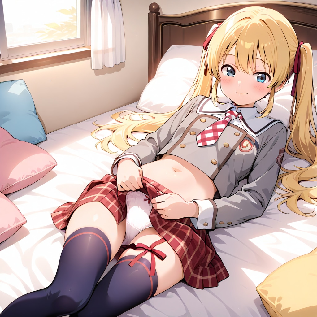 ふ、ふん…ベッドでスカートめくってるなんて、別にみんなに見せたいわけじゃないんだから！