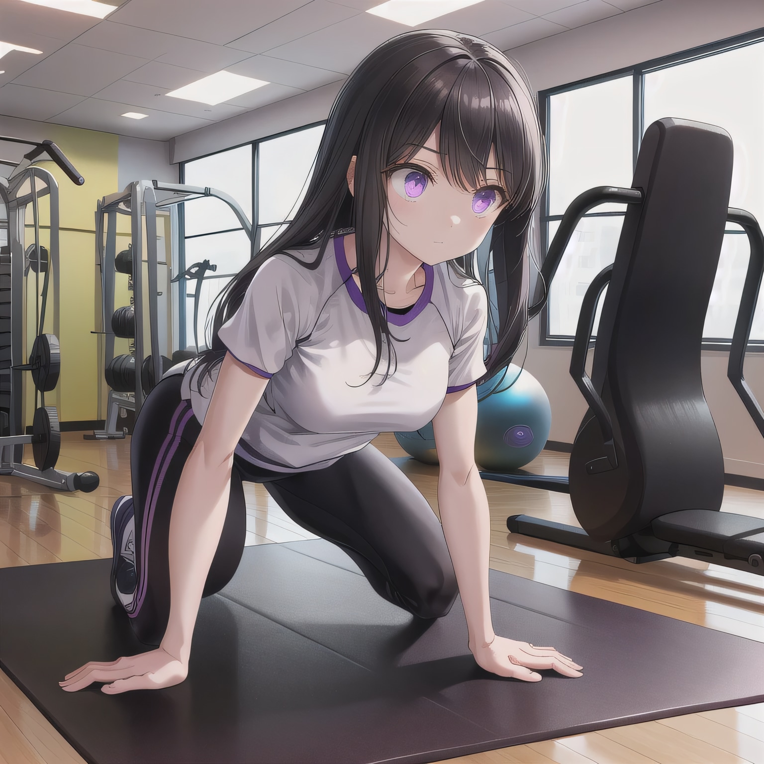 黒髪ロングで筋トレの少女２１ | の人気AIイラスト・グラビア