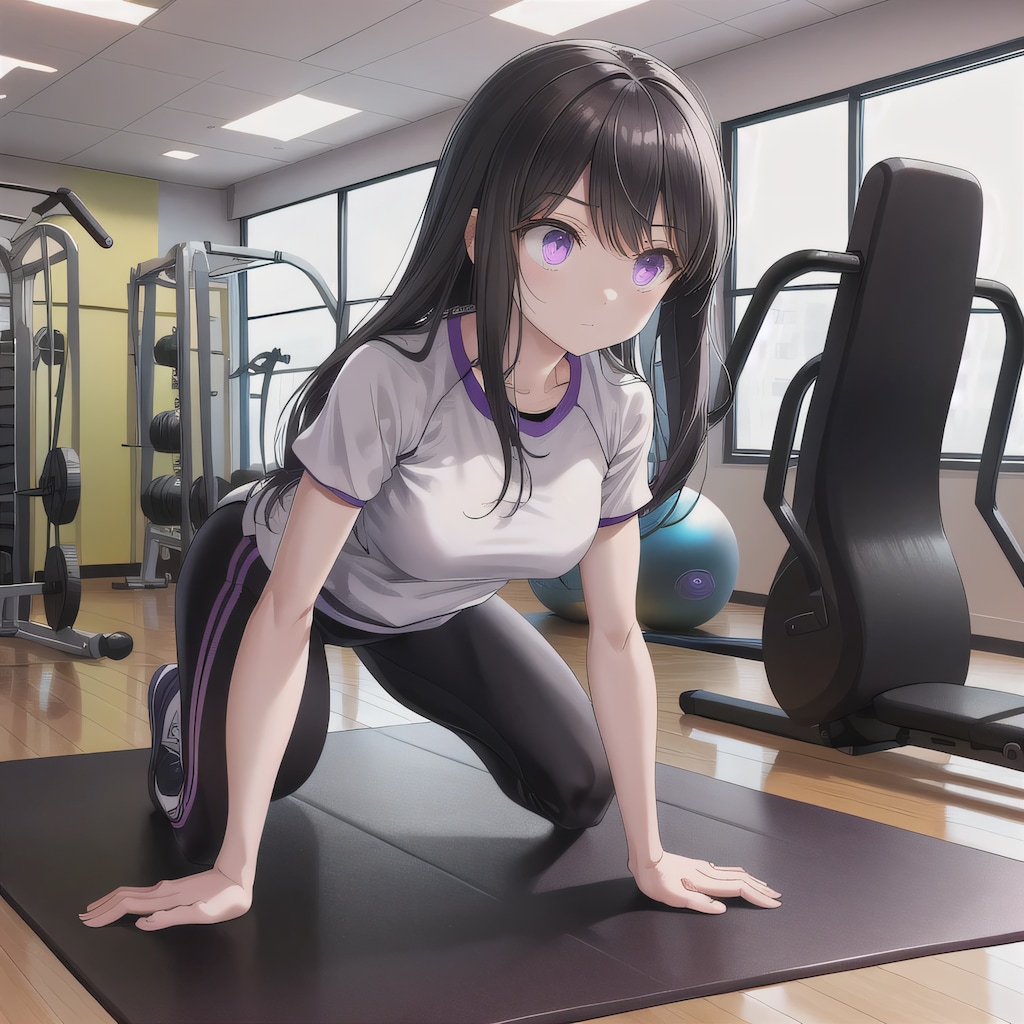 黒髪ロングで筋トレの少女２１