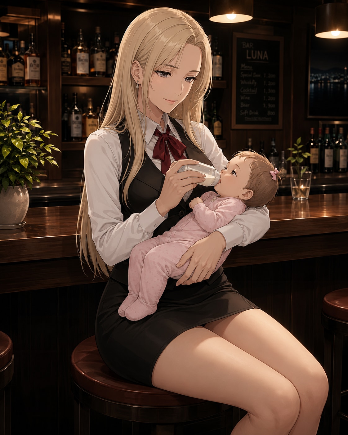 赤ちゃんとブロンド美女