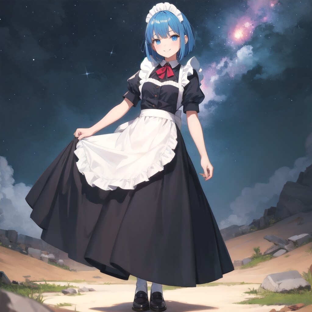 春の星スカートなびく黒メイド　弾