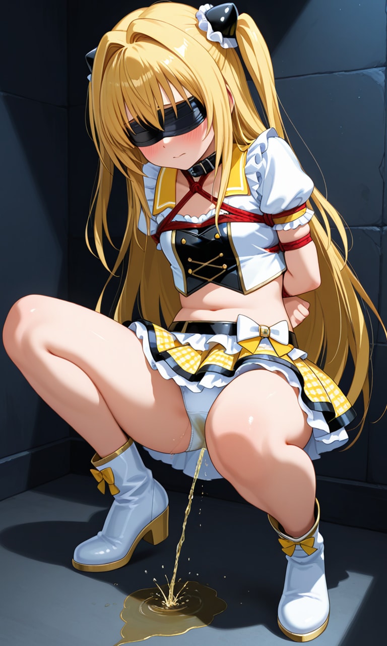 おしっこお漏らしチャレンジ【金色〇闇】(アイドル・目隠し・緊縛)
