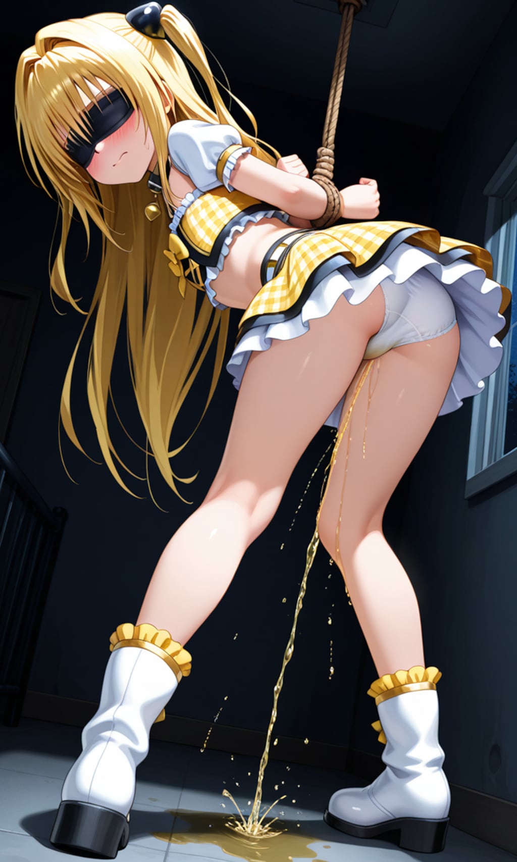 おしっこお漏らしチャレンジ【金色〇闇】(アイドル・目隠し・緊縛)