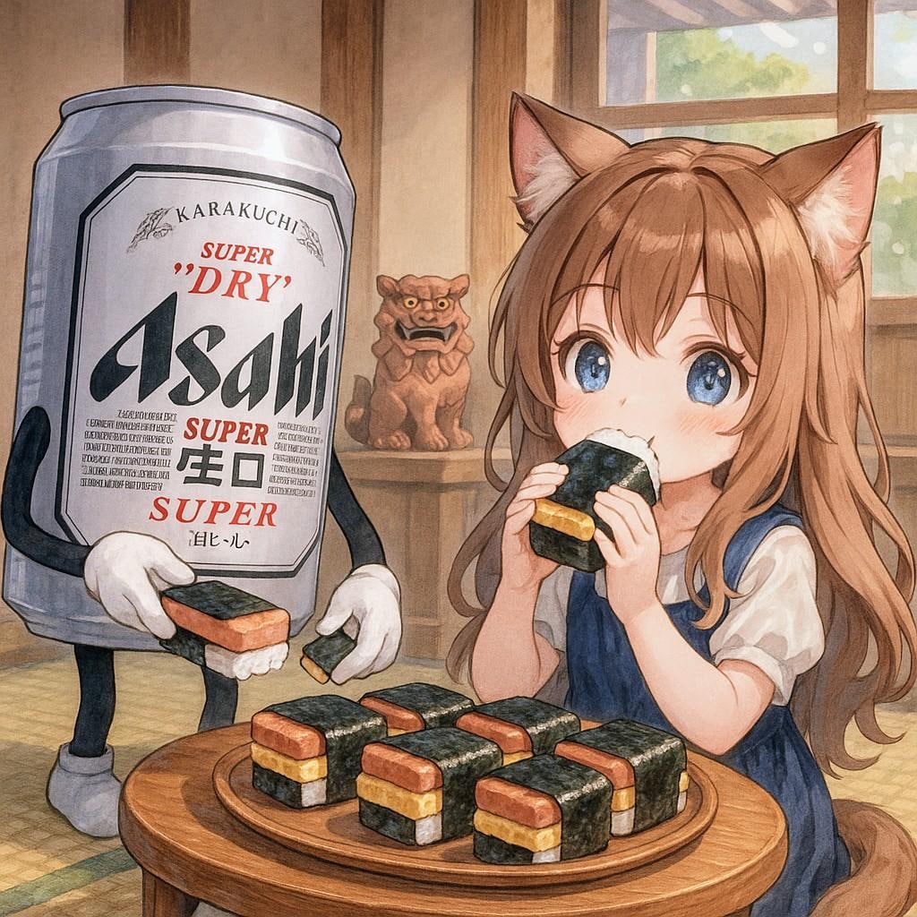 ポークたまごおにぎりを食べる小さな女の子