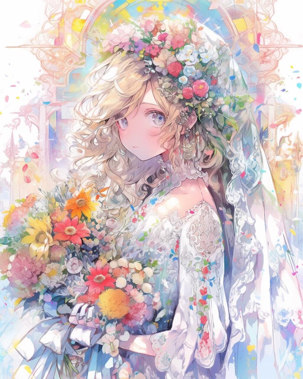 花とウェディングドレス