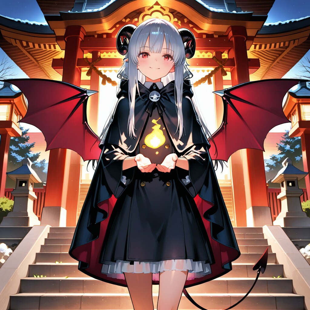 境内の夜明け、場違いな微笑み | の人気AIイラスト・グラビア