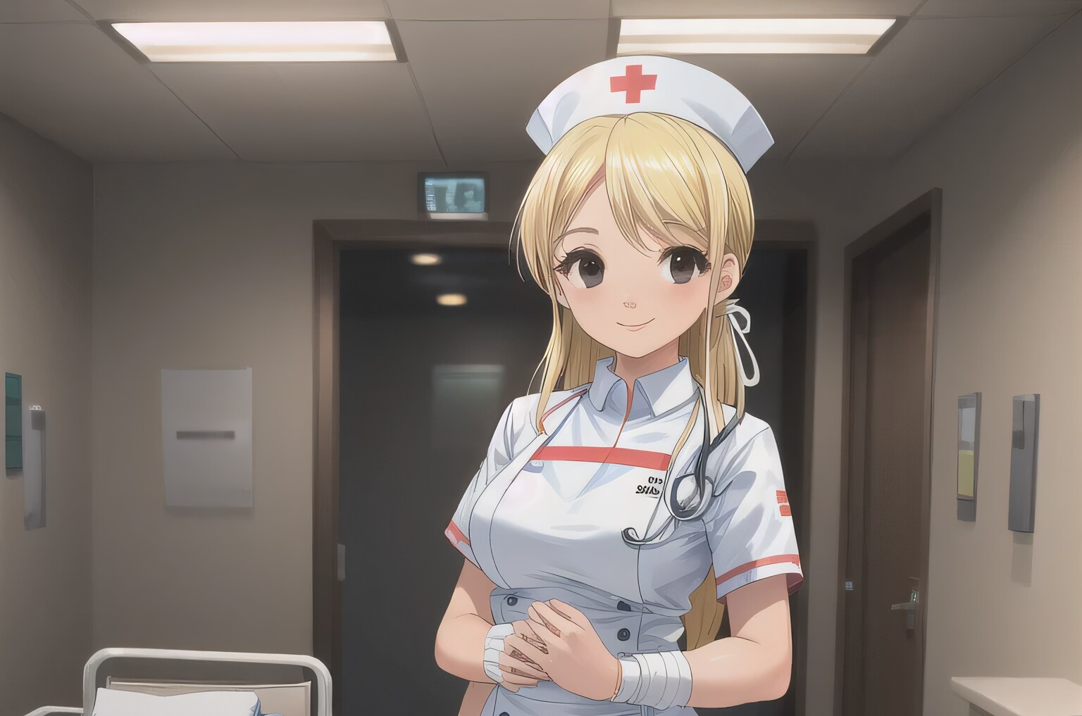 金髪ロングで看護服の少女３ | の人気AIイラスト・グラビア