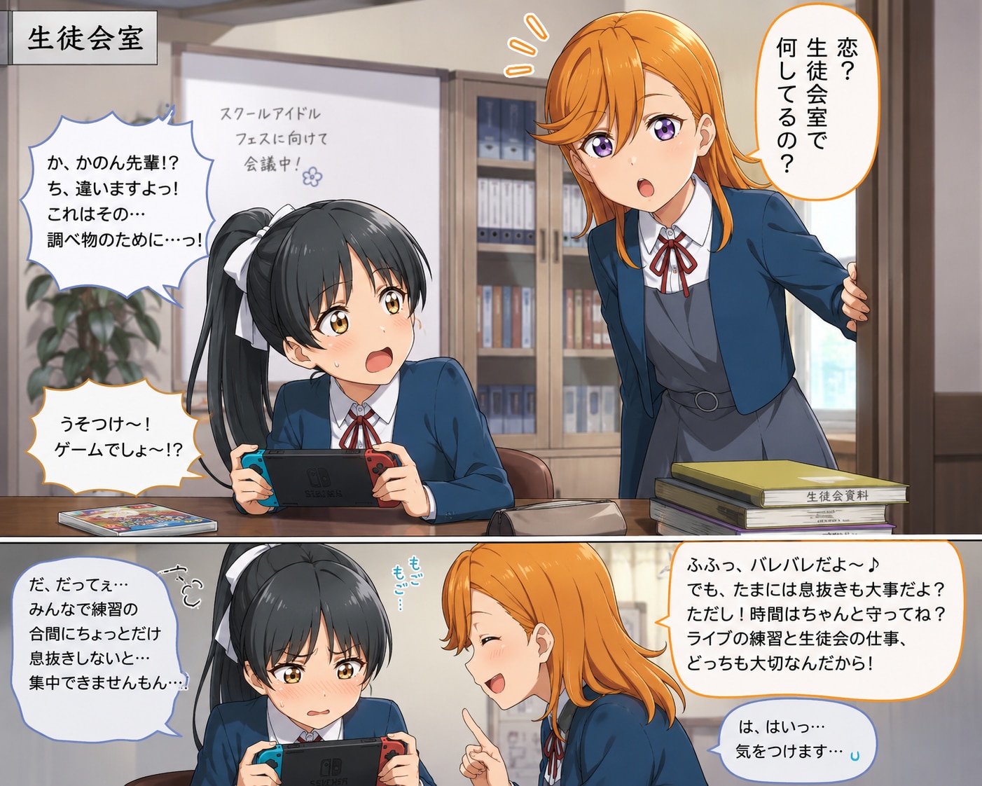 生徒会室でゲームをしているのを澁谷かのんにバレた葉月恋 | の人気AIイラスト・グラビア