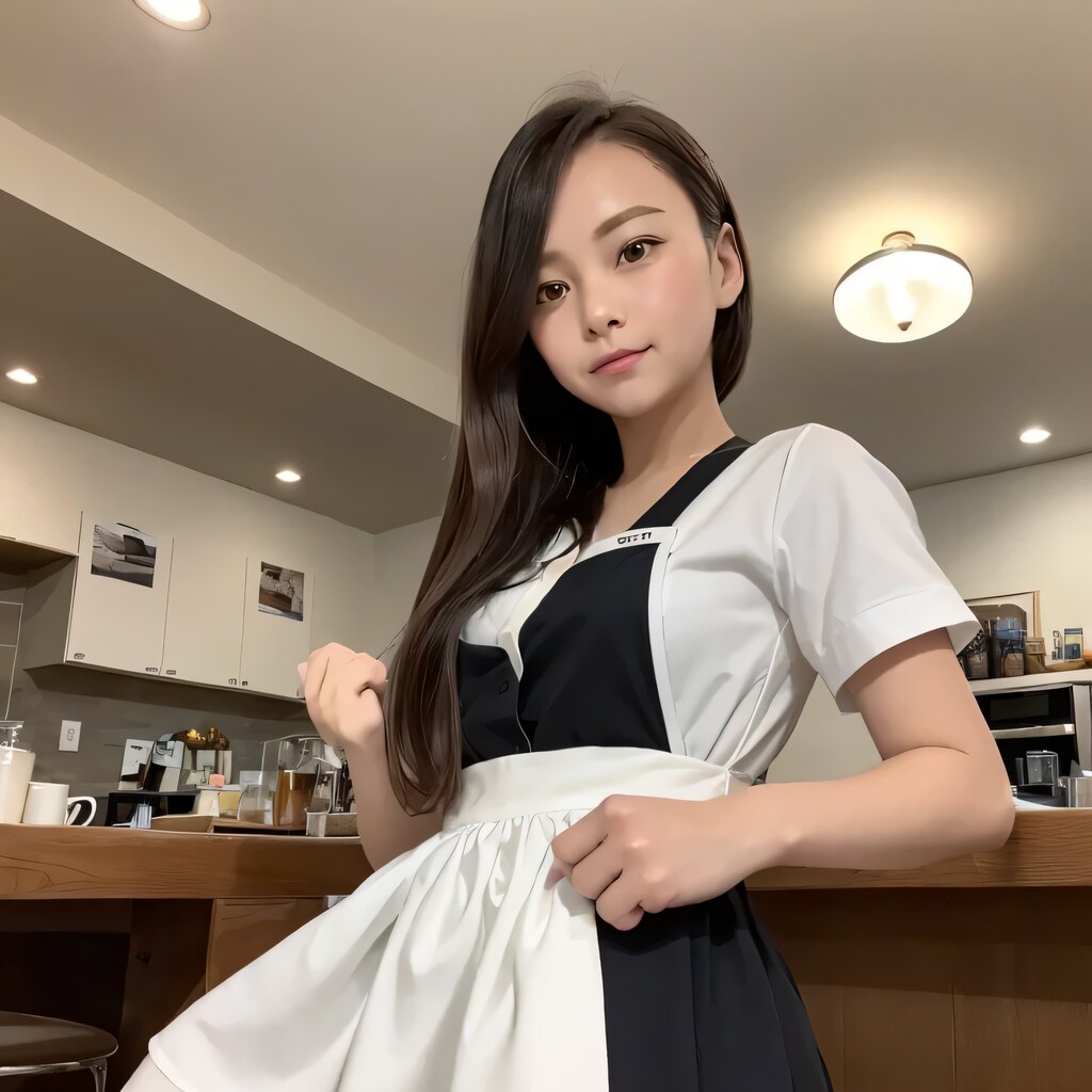 黒髪ロングでカフェの美女５５