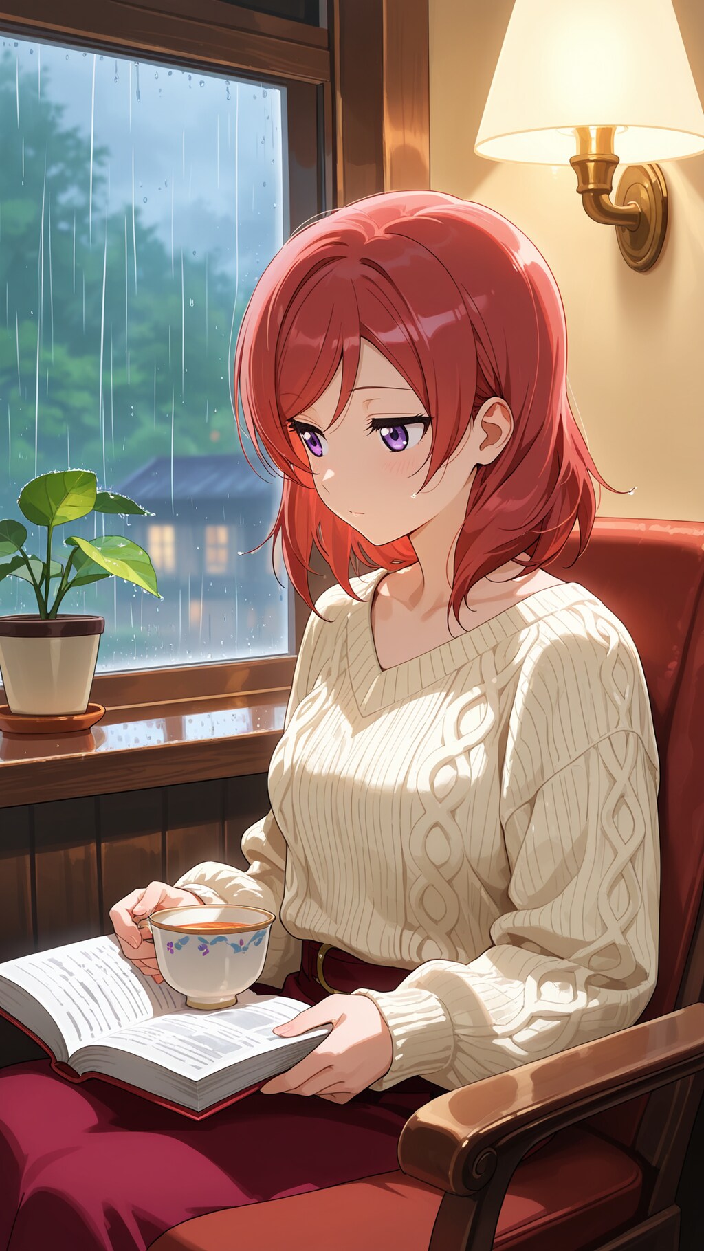雨の窓辺でお茶