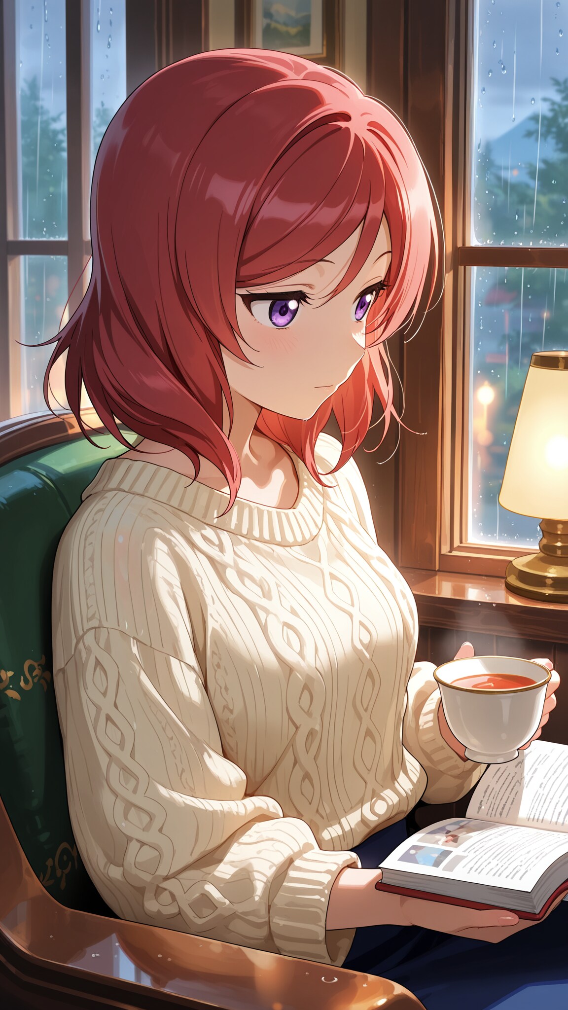 雨の窓辺でお茶