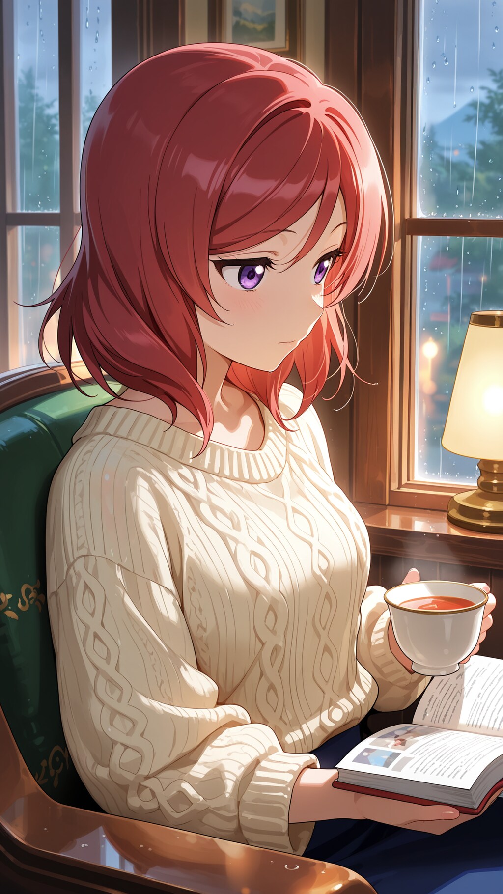 雨の窓辺でお茶