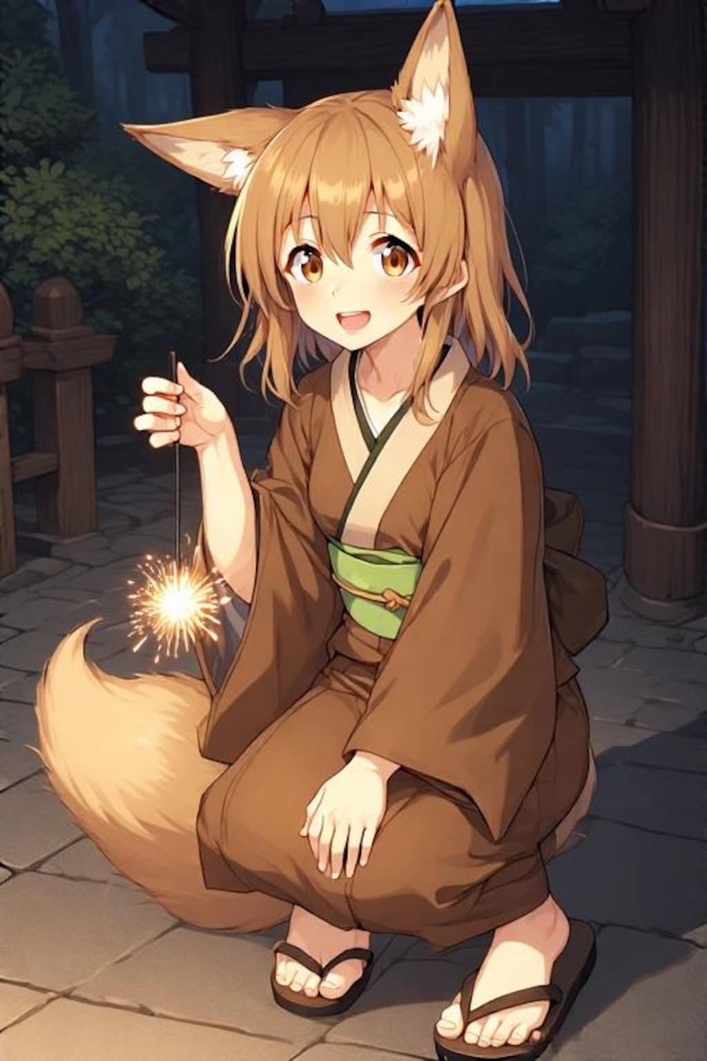 子狐は花火を喜ぶ