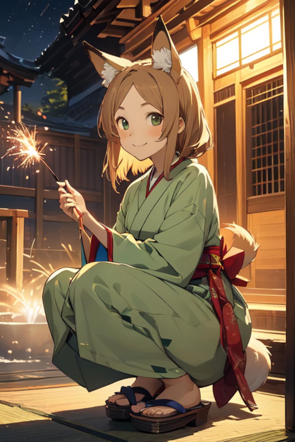 子狐は花火を喜ぶ