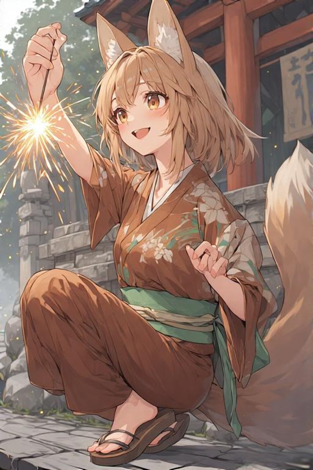 子狐は花火を喜ぶ