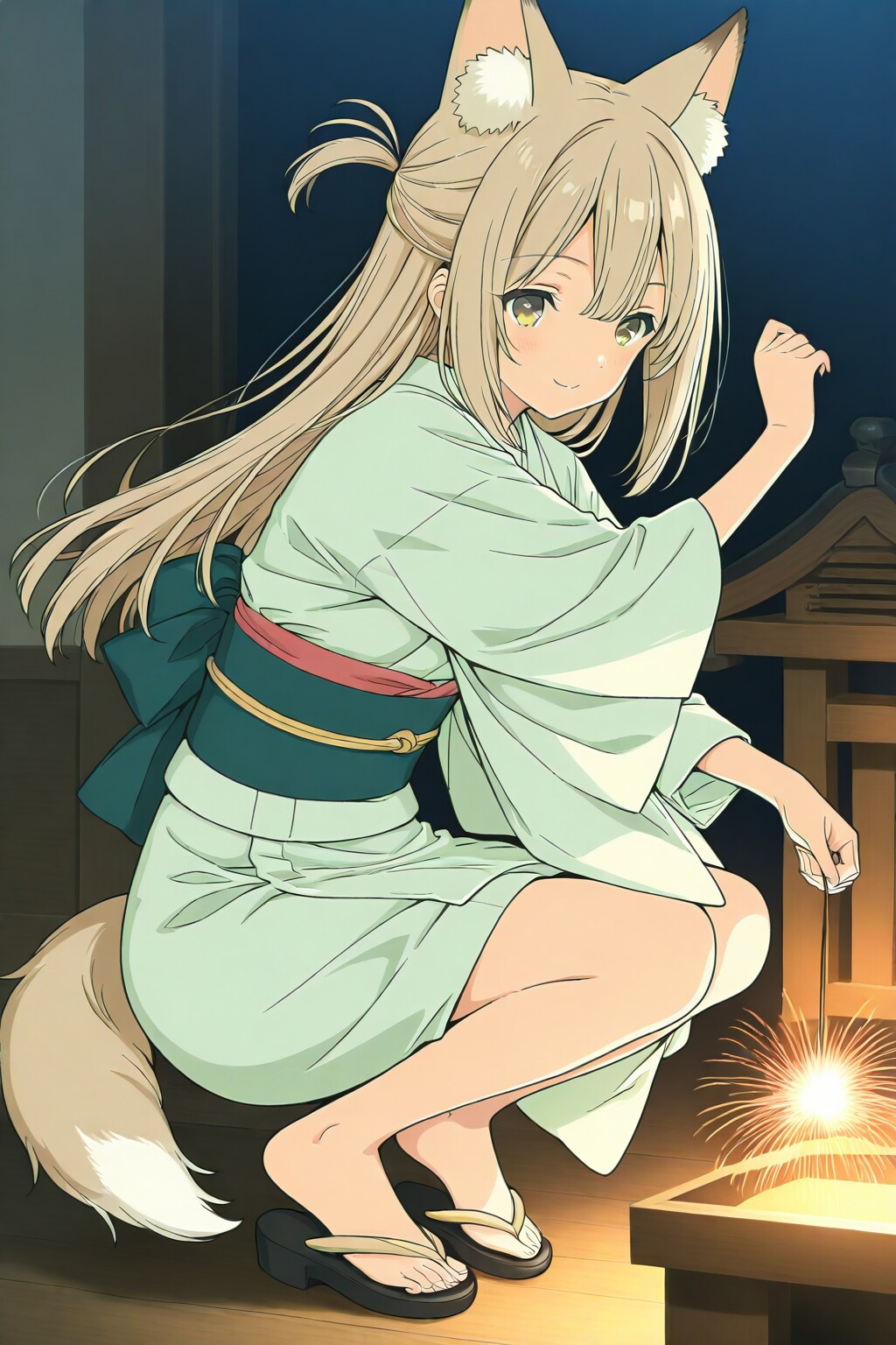 子狐は花火を喜ぶ