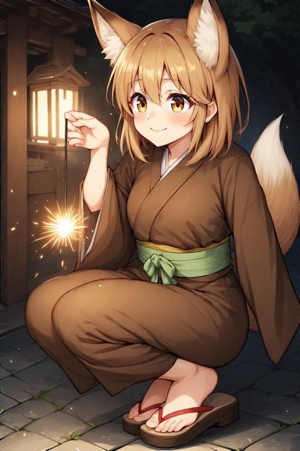 子狐は花火を喜ぶ