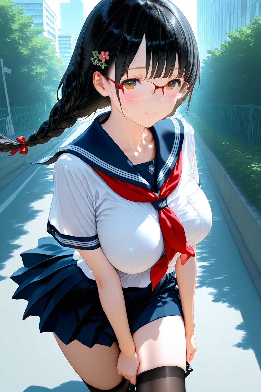 三つ編みメガネ