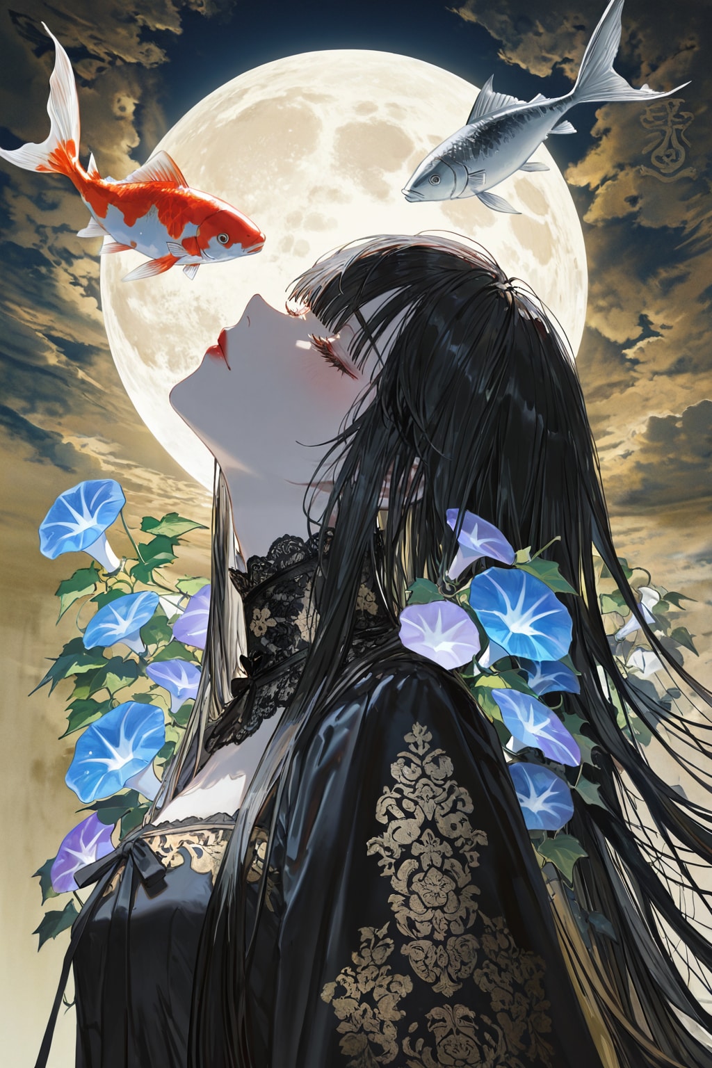 月と金魚