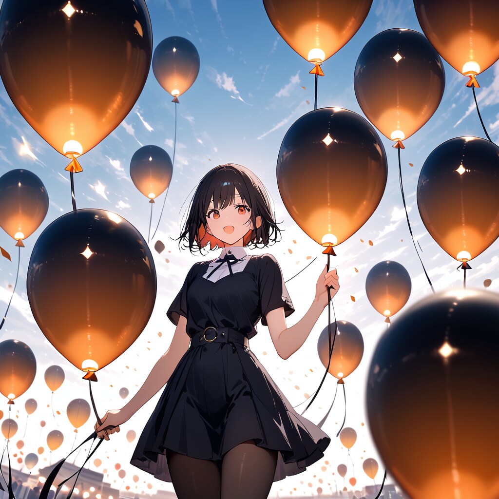 いっぱい黒い巨大風船を持つ黒髪ロングのバニーガールの美女。 | の人気AIイラスト・グラビア