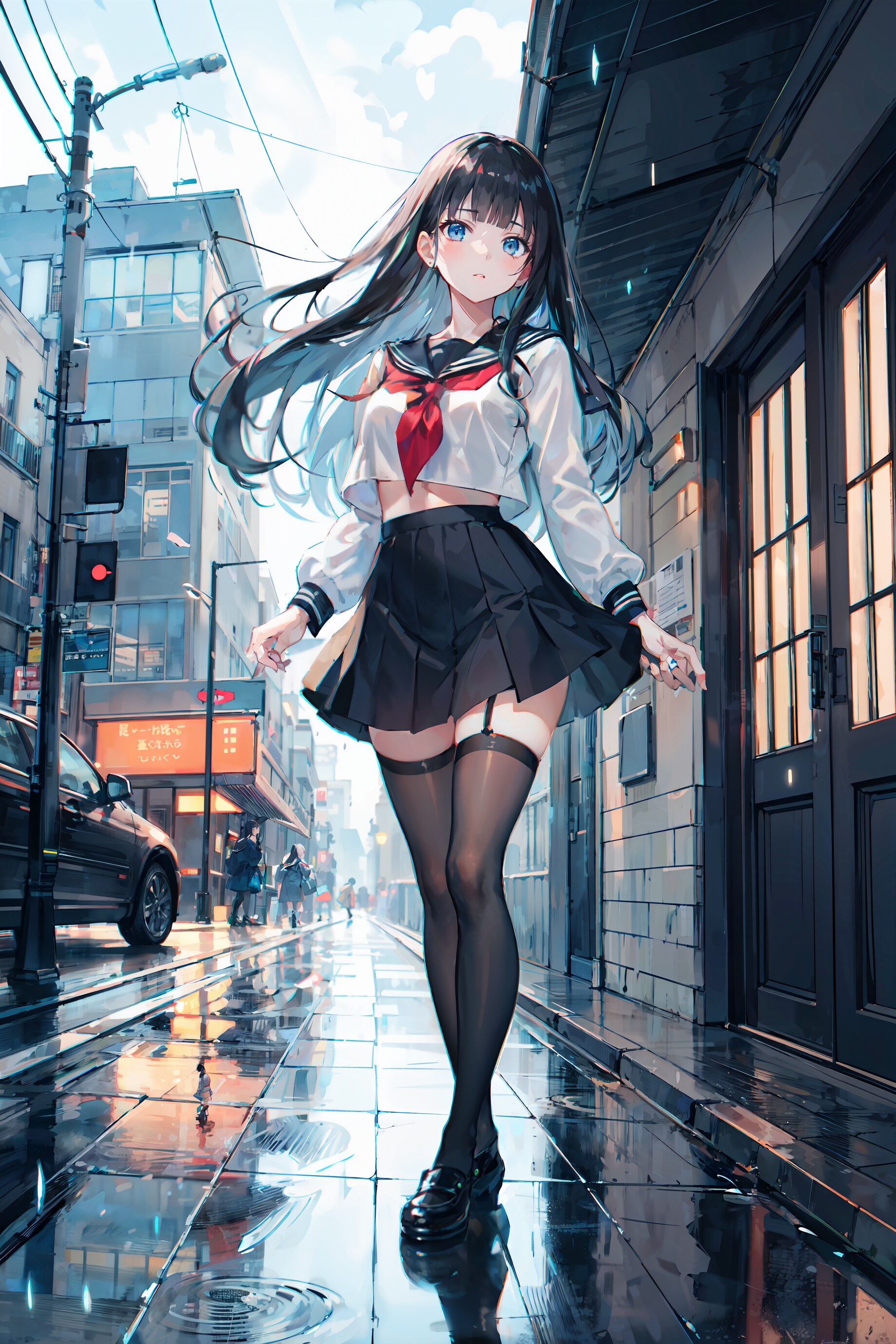 雨の街で