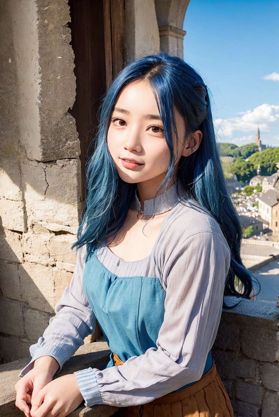 青い髪の村人