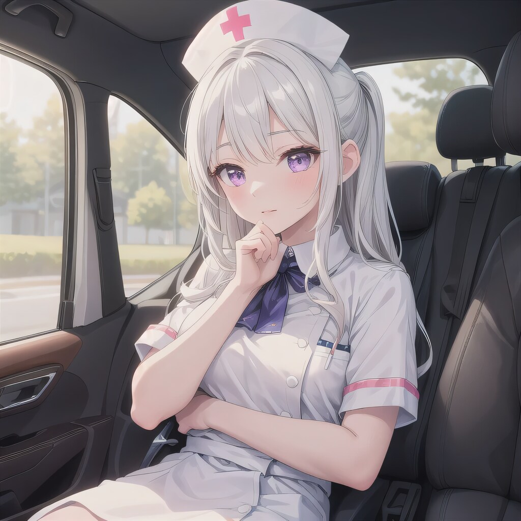 白髪ロングで車内の少女６