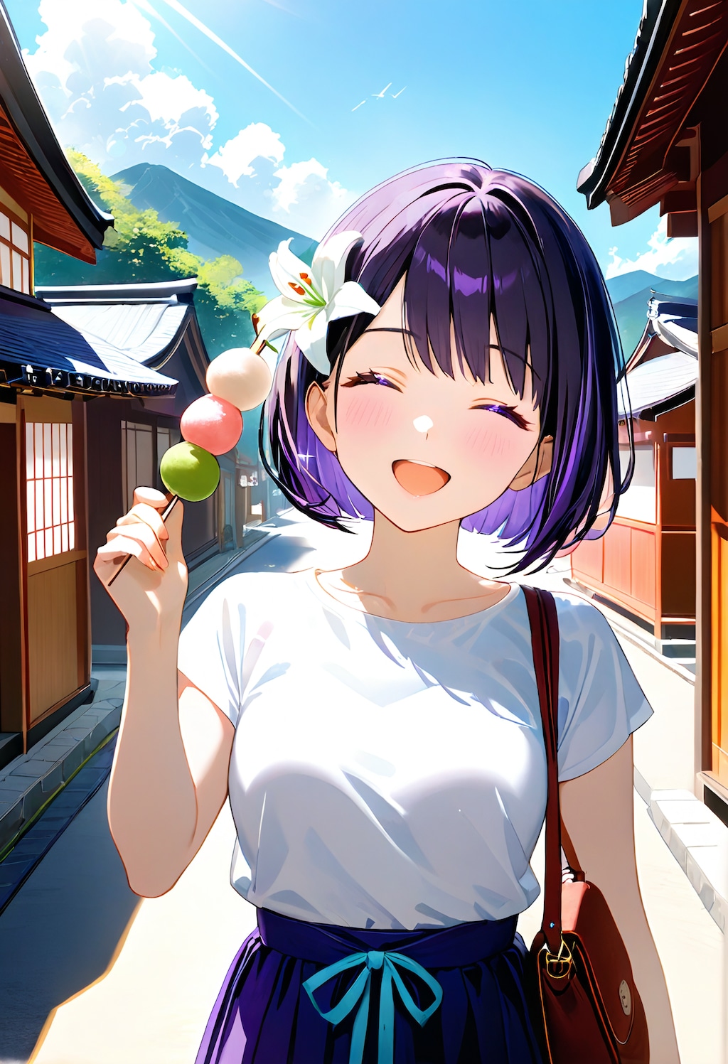 旅行先で食べ歩きをするひまり