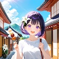 旅行先で食べ歩きをするひまり 2枚目
