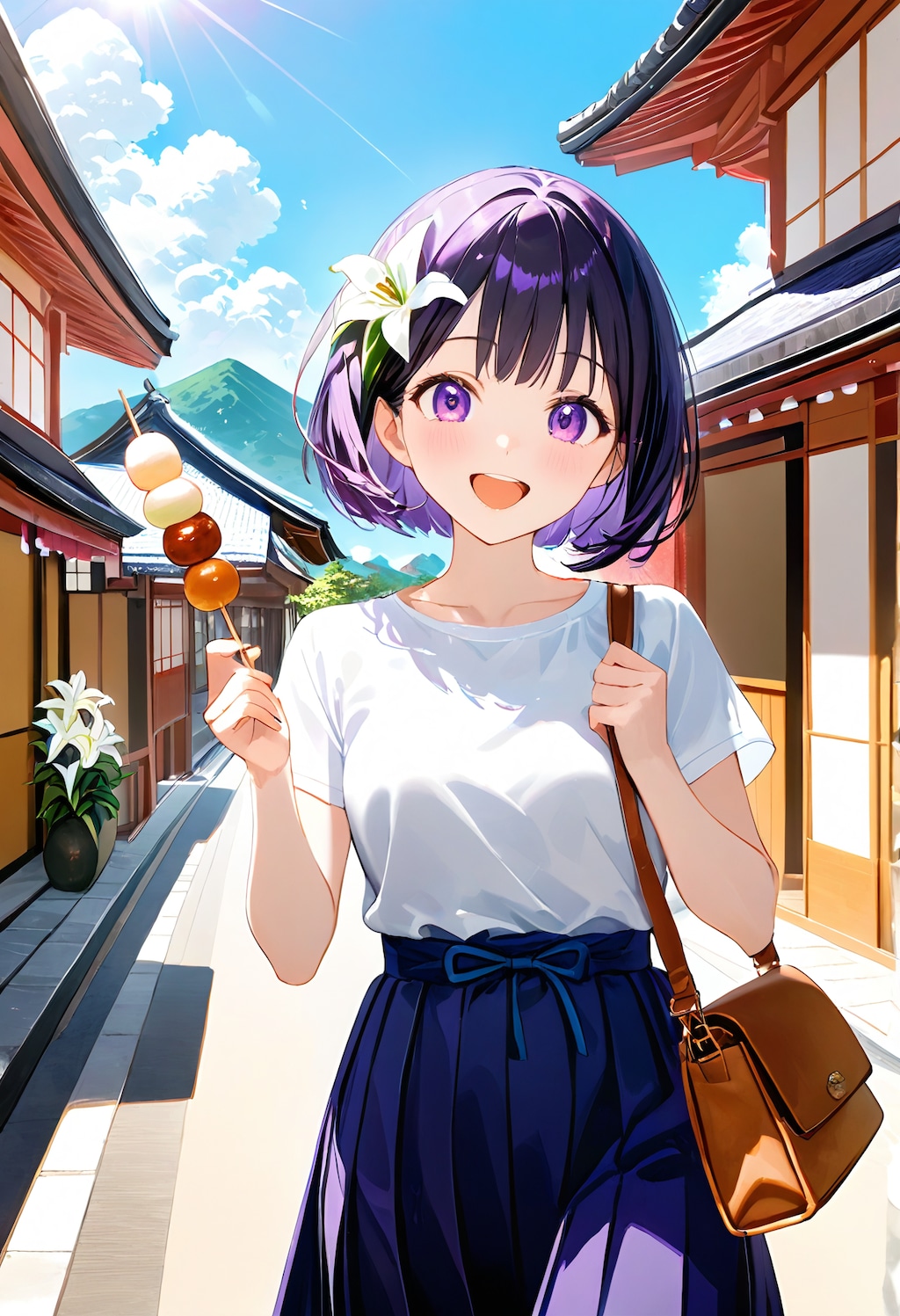 旅行先で食べ歩きをするひまり