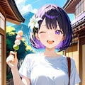 旅行先で食べ歩きをするひまり 9枚目